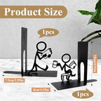 2 Pcs Metal Book Ends, Black Decorative Bookends for Shelves, Heavy Duty Non-Skid Bookend Unique Book Holder Stopper for Heavy Book Support Storage, Home Office School Library Desk Shelf Use