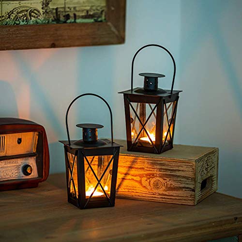 2 Pcs Tealight Lanterns Hanging Candle Holder, Metal Mini Decorative Led Tea Light Candleholder Decoration for Birthday Parties Wedding Centerpiece Relaxing Spa Setting (Black, 2 Pcs) - size: 2 Pcs