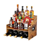 KLM 4-Tier Wood Display Shelf, Black Modern Bottle Organizer, Countertop Bar Stand for Liquor, Coffee Syrup, (Brown) - color: Brown