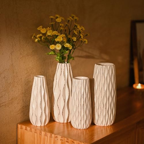 VICTOR & TERESA Ceramic Vase for Flowers, 10'' Set of 2 Decorative White Vases for Home Decor, Farmhouse Vases for Pampas Grass, Table, Mantel, Living Room, Shelf, Centerpieces, Gifts for Mom - color: White, size: Large