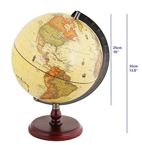 ANNOVA Antique Globe 10" / 25 cm Diameter with A Wood Base, Vintage Decorative Political Desktop World - Rotating Full Earth Geography Educational - Kids, Adults, School, Home, Office (Dia 10-inch) - color: Brown 10 inch