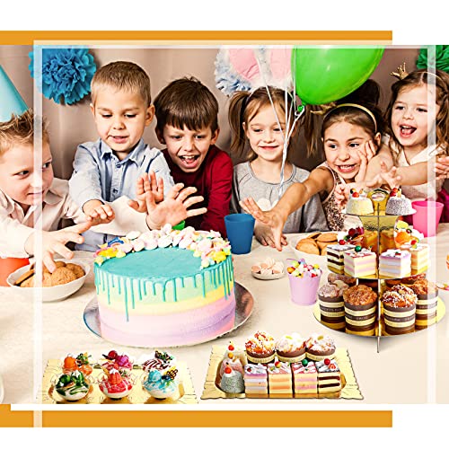 Zopeal 7 Pcs Dessert Table Display Set 3-Tier Cupcake Stand 1-Tier Cup Cake Display Tower Platters and Serving Trays Cardboard Cake Cookie Holders for Wedding Birthday Party Baby Shower(Gold) - color: Gold