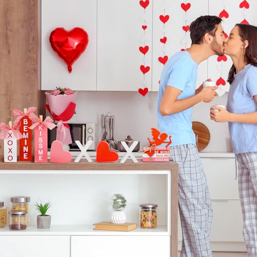 Vercraft 11 Pcs Valentine's Day Table Decorations XOXO Tiered Tray Decor Love Centerpiece Pink Wooden Books Home Table Top Decor for Wedding Party Supplies - style: Xoxo