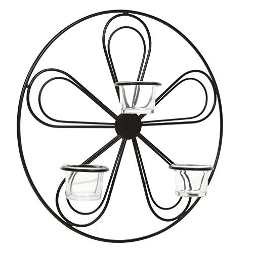 Hosley Large Floral Wall Sconce 13.5 Inch Diameter Tea Light Candle Holder LED Farmhouse Ideal Gift for Weddings, Special Occasions, and for Wall Decor, Home, Spa, Aromatherapy, Reiki. - color: Black-4