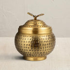 Creative Co-Op Round Hammered Metal Container with Butterfly Finial, Brass Finish - style: Butterfly