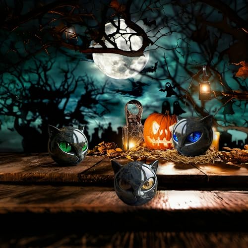Black Cat Stone Sculpture Figurine Handcrafted Marble-Look Resin Statue with Amber Eyes, Elegant Home & Office Shelf Décor, Halloween Cat Figurine Gift for Animal Lovers (Blue) - color: Blue