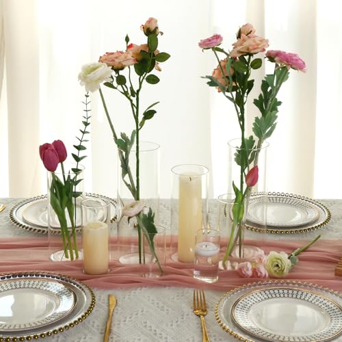 Fixwal 24pcs Clear Glass Cylinder Vases, 4, 6, 8, 10 Inch Tall Cylinder Vases for Centerpieces, Glass Flower Vase Floating Candle Holder Vase for Table Shelf, Party, Wedding, Home Decor - size: 24pcs