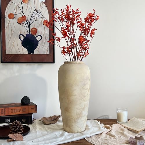 Ceramic Rustic Farmhouse Vase, 15 Inch Beige Flower Vases for Home Decor, Rustic Pottery Vase for Table Centerpieces & Living Room, Farmhouse Ceramic Vases for Entryway & Wedding Gifts - color: Beige, size: Large
