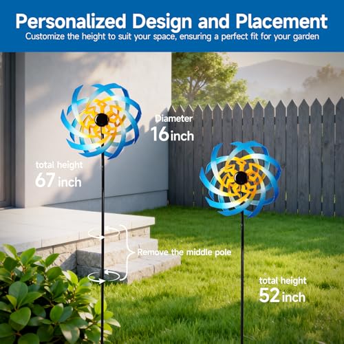 Wind Spinners Outdoor Garden Decor, 360°Metal Kinetic Wind Sculpture Spinner, 16W*76H inch Windmill for Yard, Patio, Backyard, Garden Gifts for Women - color: Blue