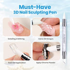Beetles 3D Gel Nail Art with 3D Mold-2 Pcs Sandy Glow Clear and White Solid Builder Gels for Nails Non-Sticky Sculpting with Dual-Ended Sculpture Pen, Beginner Friendly DIY at Home,UV LED Lamp Needed - color: B4-Clear & White Solid Builder Gel
