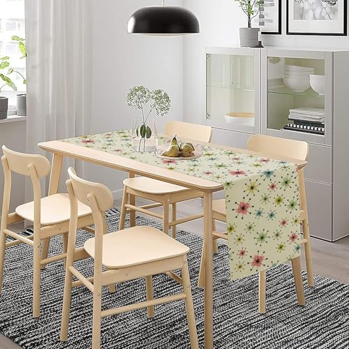 Mid Century Table Runner, Flag Retro Atomic Starburst 1950s Abstract Geometric Space Tabletop Decoration for Home Kitchen Restaurant Table Flag 13x36 Inch - color: Mid Cat-3, size: W13x36L
