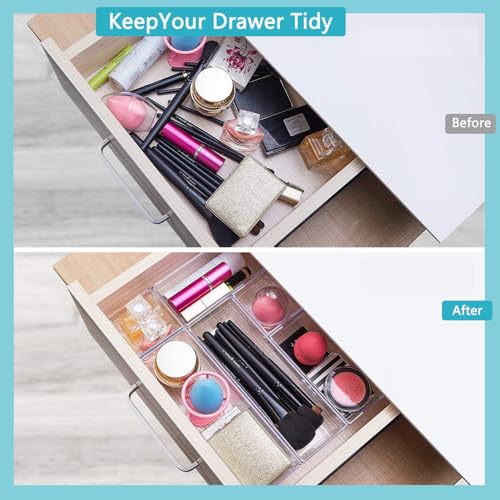 DCA 44 PCS Clear Drawer Organizers Set, 4 Size Versatile Bathroom and Vanity Organizer Trays, Cosmetic Display Cases for Makeup, Jewelries, Bedroom, Kitchen Utensils and Office - size: 44PC