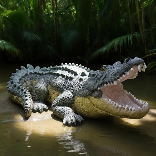Teaeeno Garden Alligator Outdoor Decor, Crocodile Sculpture for Stuff Pond Decor, Florida Alligator Sculpture for Yard Art, Realistic Wild Animal, Reptile Figure, Florida Alligator, Perfect for Man - color: Green