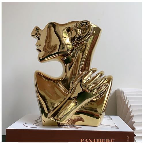 Ceramics Statue Flower Vase Face Pots Bust Head Shaped for Birthday Gifts Home Office Decoration (Gold) - color: Gold