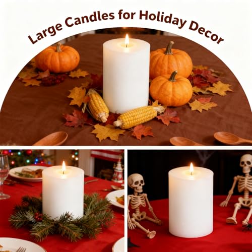 4x4 Inch White Pillar Candles, 2 Packs, 200-Hours Long Burning Time Totally, Unscented Large White Candles for Mantel Decor, Home Holiday Table Decor, Smokeless & Dripless - size: 4x4