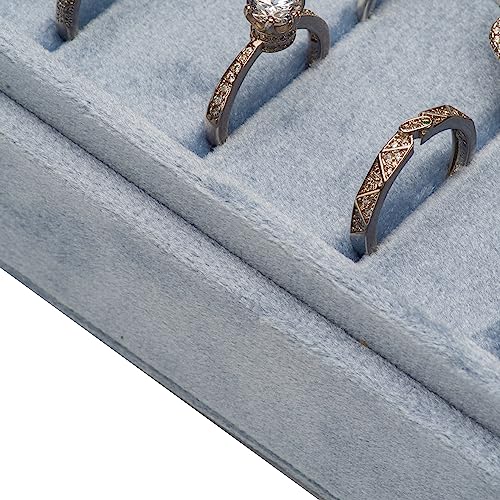 Velvet Ring Organizer Display Tray Jewelry Box Earring Holder Case for Wedding Birthday Christmas Day (Light Ocean Blue) - color: Light Ocean Blue