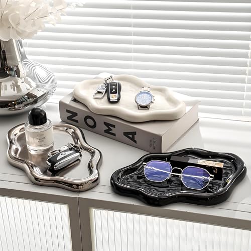 Ceramic Jewellery Dish Trinket Dish Jewelry Tray Cloud Shape Perfume Tray Rings/Earrings/Bracelets/Watch/Keys Tray for Valentine's Day//Mother's Day/Birthday Gift (Silver) - color: Silver