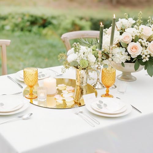24PCS Gold Round Mirror Plates for Centerpieces, 10" Flat Circle Mirror Trays for Tables, Decorative Mirror Centerpieces for Wedding Party, Circle Mirror Candle Plates for Table Decor, Reception Event - size: 10 Inch