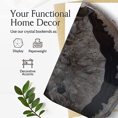 Nature's Decorations Black Agate Bookends – A+ Grade Geode Heavy Duty Decorative Stone Crystal Book Ends for Shelves & Bookcases, Natural Polished Bookshelf Decor, 1 Pair 2-3Lbs - color: Black, size: A+ Grade 2 - 3 Lbs