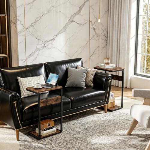 Small End Tables, Nightstand Set of 2, C Shaped Couch Side Table, Sofa TV Tray Table, Night Stand, Nightstands for Bedroom, Bedside, Living Room ET-YB-BRW2 - color: Rustic Brown