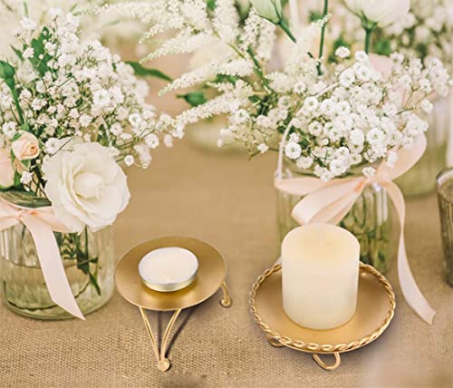 dedoot Candle Holder, Gold Candle Holders Set of 2 Decorative Handmade Iron Pillar Plate Candle Holder Centerpiece Fit LED & Wax Candles, Pedestal Candle Stand for Wedding, Spa, Dinner Tables
