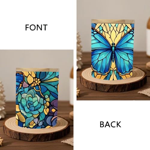 Stained Glass Butterfly Home Decoration Tea Light Candle Jar Candlesticks, LED Tealight Candleholder, Blue Flowers Tealight Candle Holders with Bamboo Lid for Table Centerpiece Party Decor - color: Butterfly