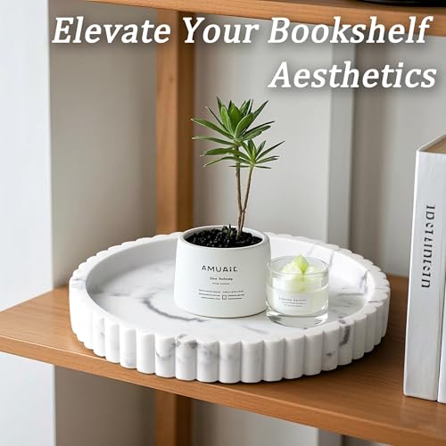 LIN CHUAN Decorative Coffee Table Tray, 11" Round Resin Coffee Table Centerpiece Tray for Home Decor, Modern Organizer for Living Room, Console or Dresser, Marble White - color: Marble White