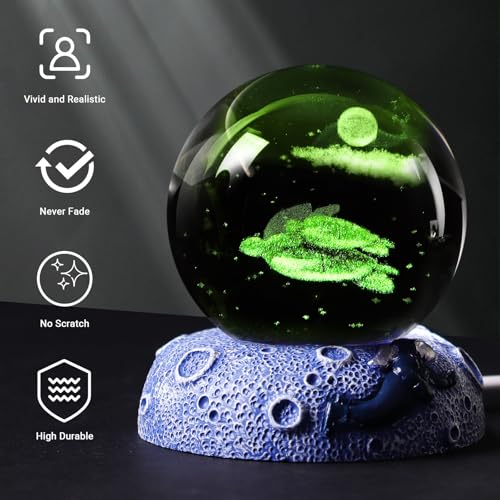 Turtle 3D Crystal Ball Figurine, 2.4inch Oceans Glass Ball Gifts for Women, Sculpture Display Paperweight Keepsakes for Marine Organism Lover Home Decor - color: Turtle