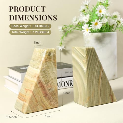 Koville Onyx Bookends, Marble Bookends for Shelves, Natural Stone Book Ends for Heavy Books, Decorative Bookends for Bookshelf Table Home Decor, Heavy Duty bookend for Large Books(Green) - color: Green Onyx