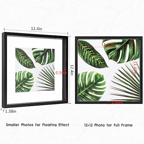 MUYE 12x12 Floating Frames Set of 2,Double Glass Picture Frame Display Any Size Photo up to 12x12,Wall Mount or Tabletop Standing,Black - color: Black, size: 12x12