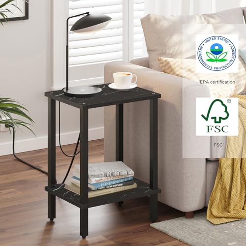 TUTOTAK End Table, Side Table, Nightstand, 2-Tier Storage Shelf, Sofa Side Table for Small Space, Living Room, Bed Room TB01BMK034 - color: Marble Black