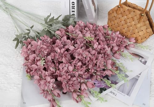 8PCS Delphinium Artificial Flowers Larkspur Fake Flowers 33.5in Long Stem Faux Silk Flowers for Tall Vases for Home Wedding Party Floral Arrangements Centerpiece Table Decorations (Cameo Brown) - color: Cameo Brown
