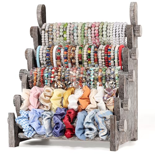 TOPNEW 5 Tier Wooden Bracelet Holder,Scrunchie Bangle Watch Necklace Display Storage Jewelry Holder Stand Display Organizer,Antique White - color: 5 Tier Antique White