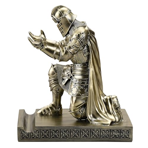 King's Guard Leader Cloak Warrior Knight Pen Holder Mobile Phone Stand, Ornament Knight Statue, Pen Stand Paperweight for Office and Home (Bronze) - color: Bronze