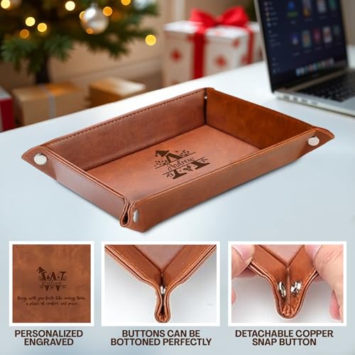 Engraved Leather Valet Tray – Personalized Mens Dresser Organizer Tray with Custom Name – Christmas Gift for Dad, Husband, or Men – Nightstand Organizer - style: Christmas