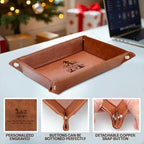 Engraved Leather Valet Tray – Personalized Mens Dresser Organizer Tray with Custom Name – Christmas Gift for Dad, Husband, or Men – Nightstand Organizer - style: Christmas