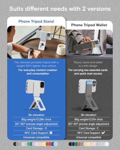 MOFT Invisible Phone Tripod Stand, Slim Foldable Selfie Stick Compatible with MagSafe, Pocket-Sized Cell Phone Tripod for Video Recording, MOVAS Leather Travel Essentials, Jet Black - color: Jet Black x Without Card Slot, size: Wthout Card Slot - For iPho