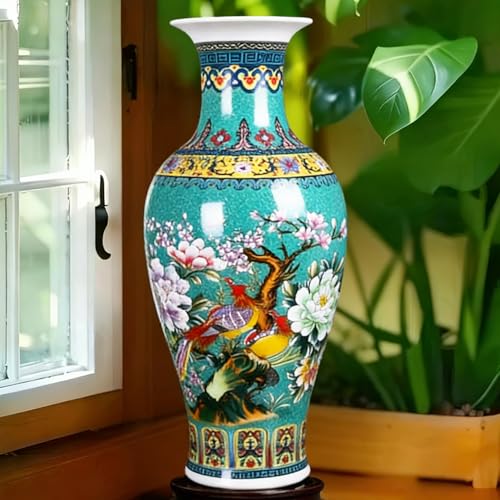 14" Jingdezhen Large Fishtail Ceramic Vase Golden Handmade Home Decorative Vase, Modern Luxury Accent for Living Room, Wedding, or Gift. Elegant Floral Arrangement Centerpiece. (Green) - color: Green