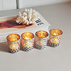 SHMILMH White and Gold Votive Candle Holders Set of 12, 4 Patterns Frosted Glass Tea Lights Candle Holders for Birthday Party Wedding Table Centerpiece Halloween - color: W&g 4 Patterns