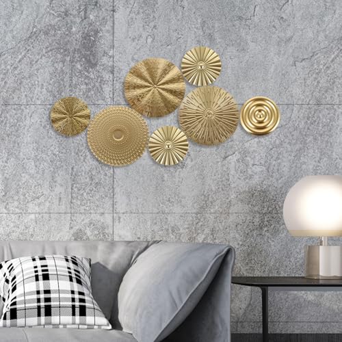 NUOBESTY 1 Set Metal Circle Wall Art Ornament Modern Golden Hanging Sculpture for Living Room Bedroom Bathroom Decoration