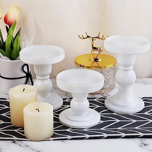 3-Piece Set of White Glass Candlestick, Crystal Candlestick Holder Holder and Conical Candle, Christmas Candle Holder Decoration, Family Living Room Wedding Candle Holder (white1set) - color: White