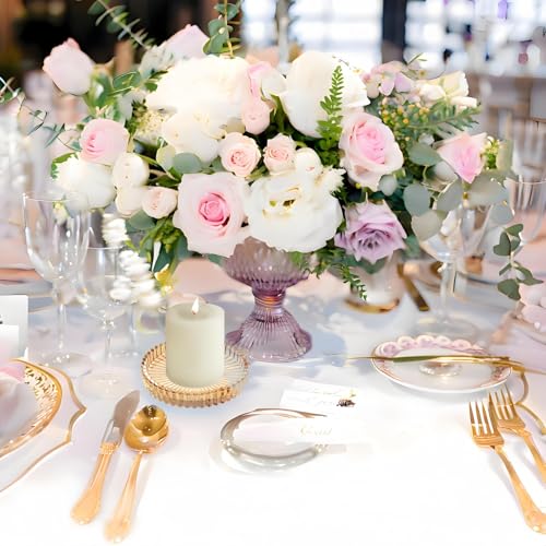 3.8 Inch Amber Glass Pillar Candle Holder Plates Set of 4 Coaster Holder Round Candle Stand for Table Centerpieces, Wedding,Party,and Home Decor - color: Amber