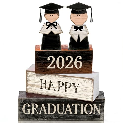 2026 Graduation Table Decorations Class of 2026 Senior Tiered Tray Decor Wooden Block Signs Farmhouse Congrats Grad Tabletop Party Centerpiece for Tables Wooden Sign for Home Decor - style: graduate