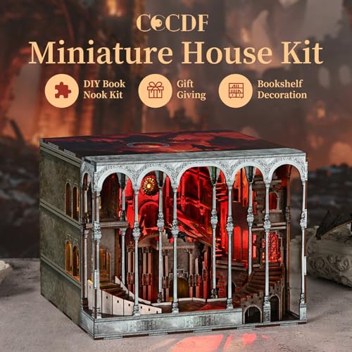 CCCDF Ember Castle DIY Book Nook Kit, 3D Wooden Puzzle Miniature Dollhouse Bookend with LED Light, Bookshelf Decor for Teens Adults - style: Ember Castle