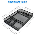 Desk Drawer Organizer Tray with Adjustable Compartments, 6 Grid Metal Mesh Drawer, Multi-use Desk Organizer Storage Box Set for Office,Home,School Supplies, 12.6X9X1.9 inch