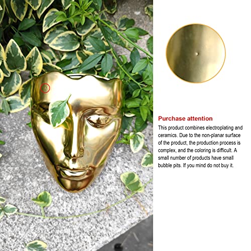 Face Vase,Ceramic Female Form Face Vase,Modern Wall Hanging Plant Pot with Drainage for Home Centerpieces, Office Outdoor Hanging Decor - color: Vintage Gold