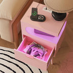 Veegle Nightstand,Modern Bedside Table with Storage Drawer and Open Wood Shelf, Accent Night Stand with Solid Wood Legs for Living Room, Bedroom and Small Spaces,Easy Assembly (Pink) - color: Pink