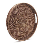Round Rattan Woven Serving Tray with Handles Ottoman Tray for Breakfast, Drinks, Snacks for Coffee Table, Home Decorative (Honey Brown, 13.8"x2") - size: 13.8"