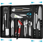 Simple Houseware Expandable Kitchen Drawer Flatware Organizer, Black – Adjustable Cutlery Tray with 9 Compartments for Utensils and Silverware - color: Black