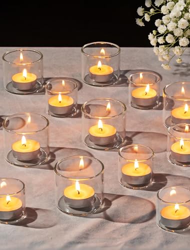 Romadedi Votive Tealight Candle Holders - 12 pcs Clear Glass Tea Light Holders Bulk Small Table Centerpieces Wedding Decor Party Dinner Home Decorations Festivals Christmas - color: Clear, size: S-6pcs+L6pcs
